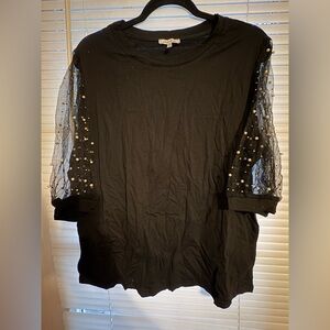 White Birch Black Top with Sheer Pearl Sleeves